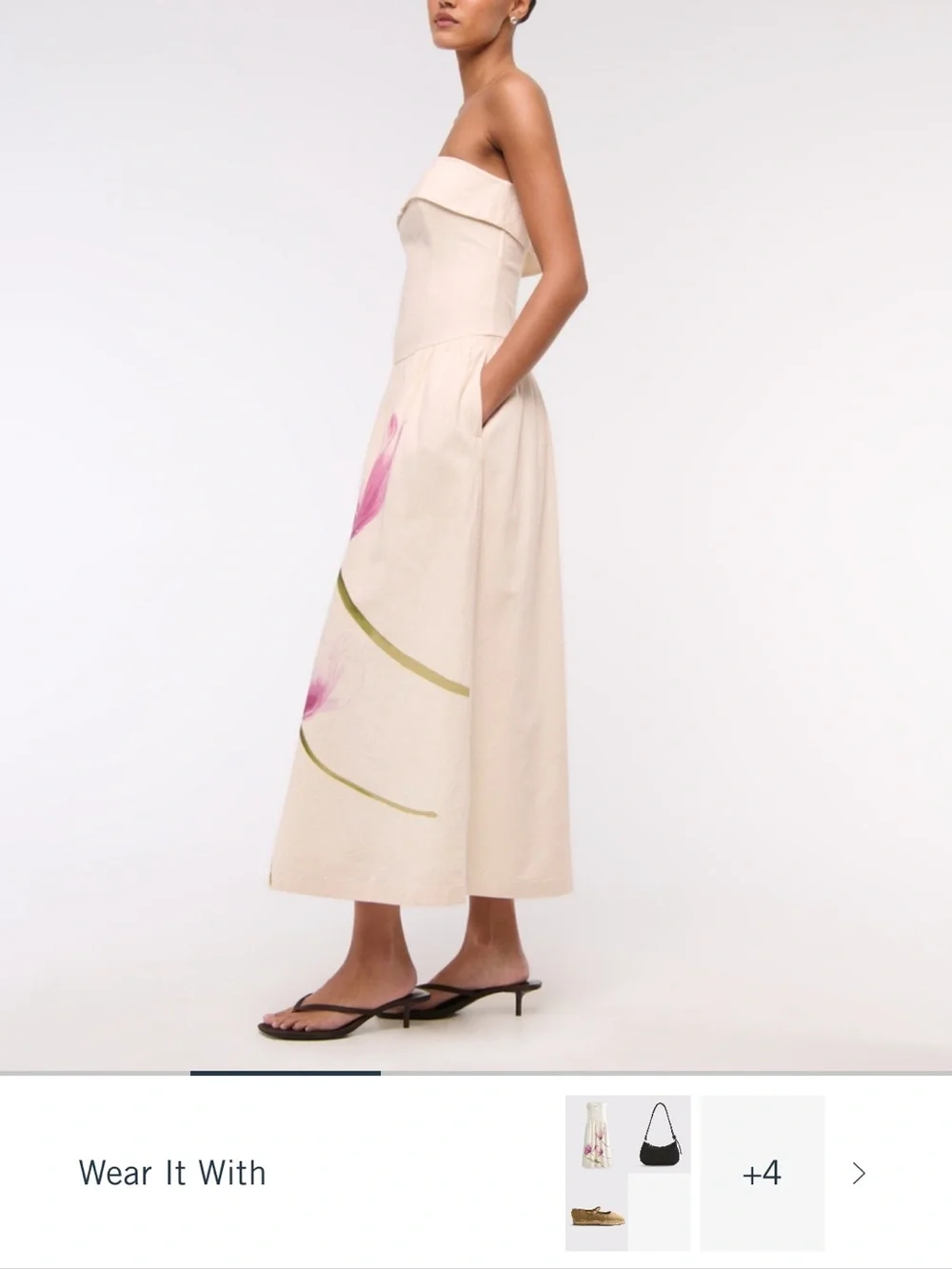 Never worn! Strapless Cream Maxi Dress with Pink Floral Print